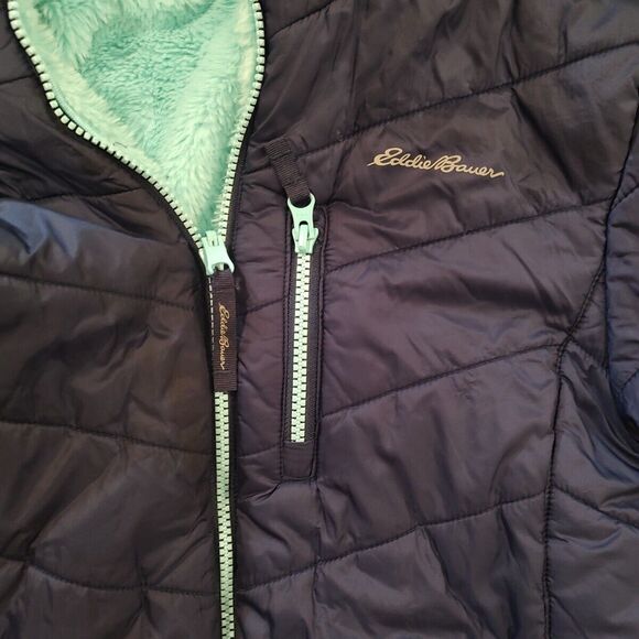 Eddie Bauer Puffer Coat Large (Size 14/16) Girls Reversible Blue Teal Logo *read - Picture 4 of 9